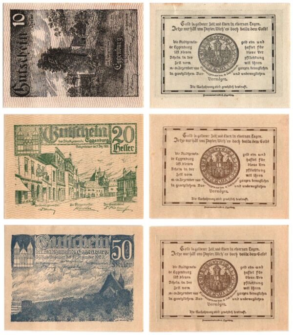 AUSTRIA Eggenburg 1920 local banknotes lot / Notgeld / 3 pcs. UNC-