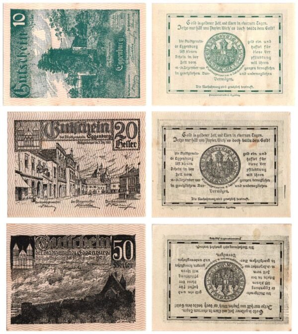 AUSTRIA Eggenburg 1920 local banknotes lot / Notgeld / 3 pcs. UNC-