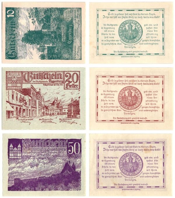 AUSTRIA Eggenburg 1920 local banknotes lot / Notgeld / 3 pcs. UNC-