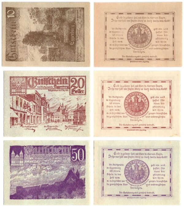 AUSTRIA Eggenburg 1920 local banknotes lot / Notgeld / 3 pcs. UNC-