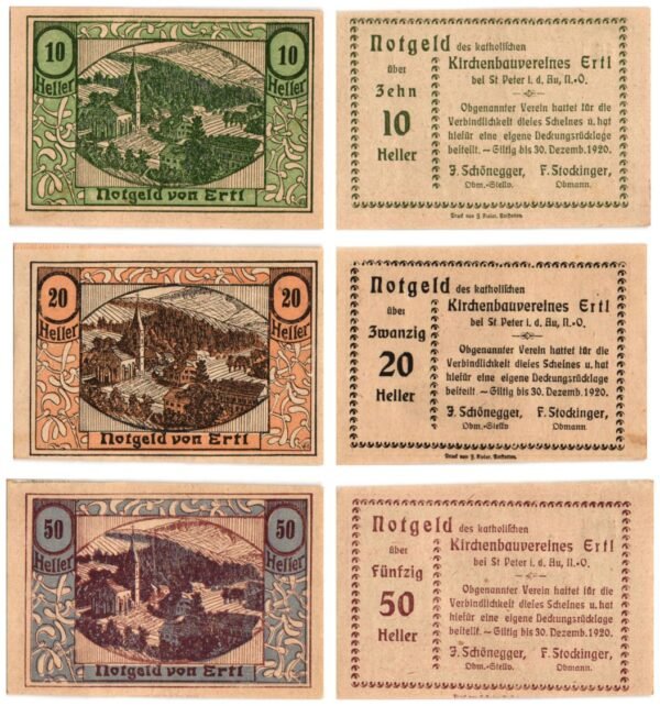 AUSTRIA Ertl 1920 local banknotes lot / Notgeld / 3 pcs. UNC