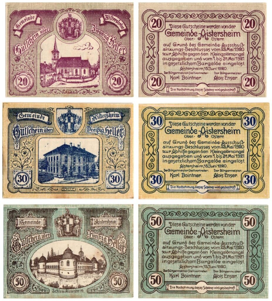 AUSTRIJA Aistersheim 1920 set lokalnih novčanica / Notgeld / 3 kom. UNC-