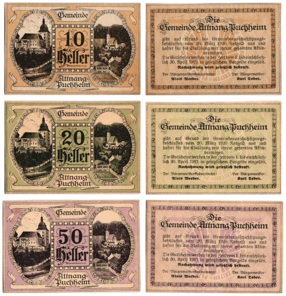 AUSTRIA Attnang-Puchheim 1920 set lokalnih novčanica / Notgeld / 3 kom. UNC