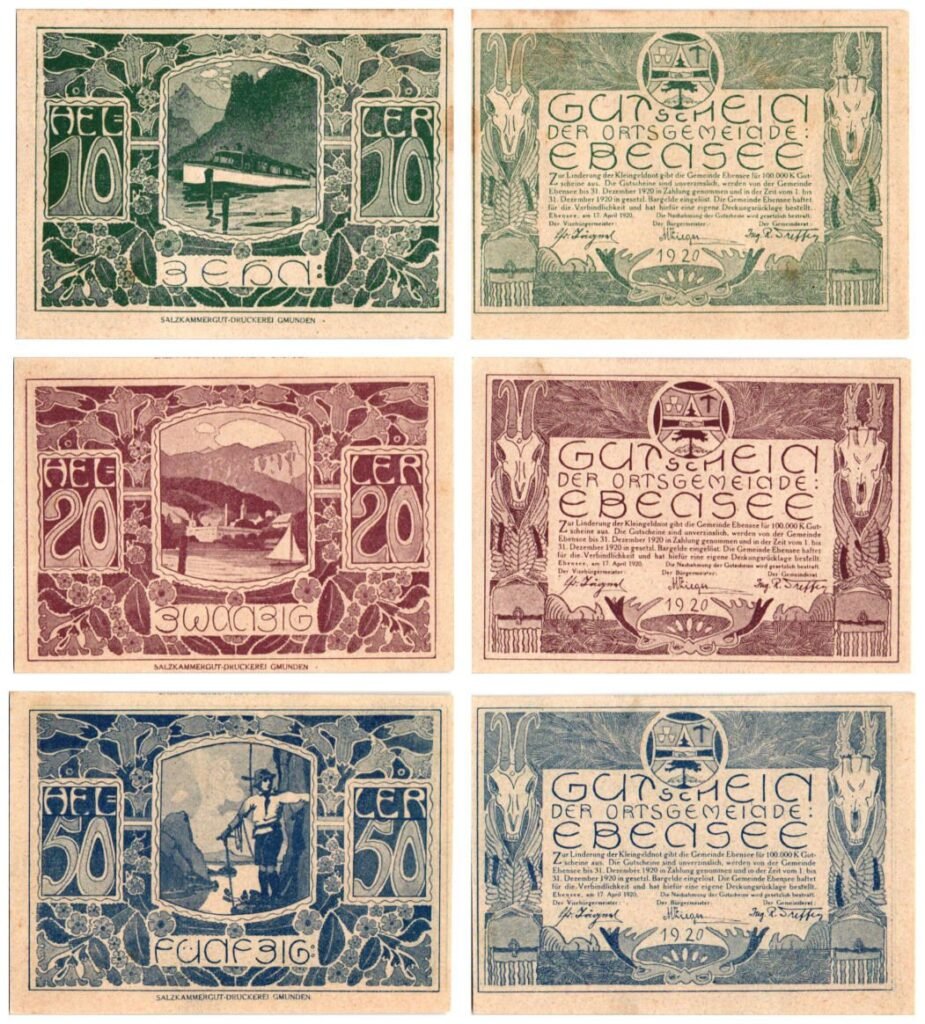 AUSTRIA Ebensee 1920 local banknotes lot / Notgeld / 3 pcs. VF+