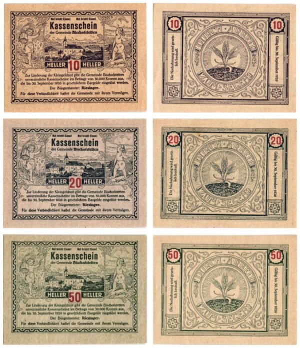 AUSTRIA Bischofstetten 1920 local banknotes lot / Notgeld / 3 pcs. UNC-