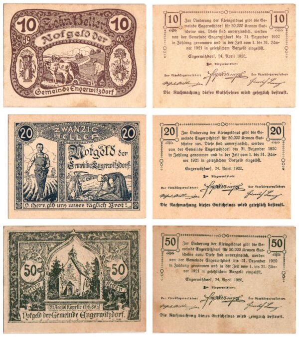 AUSTRIA Engerwitzdorf 1920 local banknotes lot / Notgeld / 3 pcs. VF