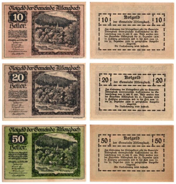 AUSTRIA Altlengbach 1920 local banknotes lot / Notgeld / 3 pcs. UNC