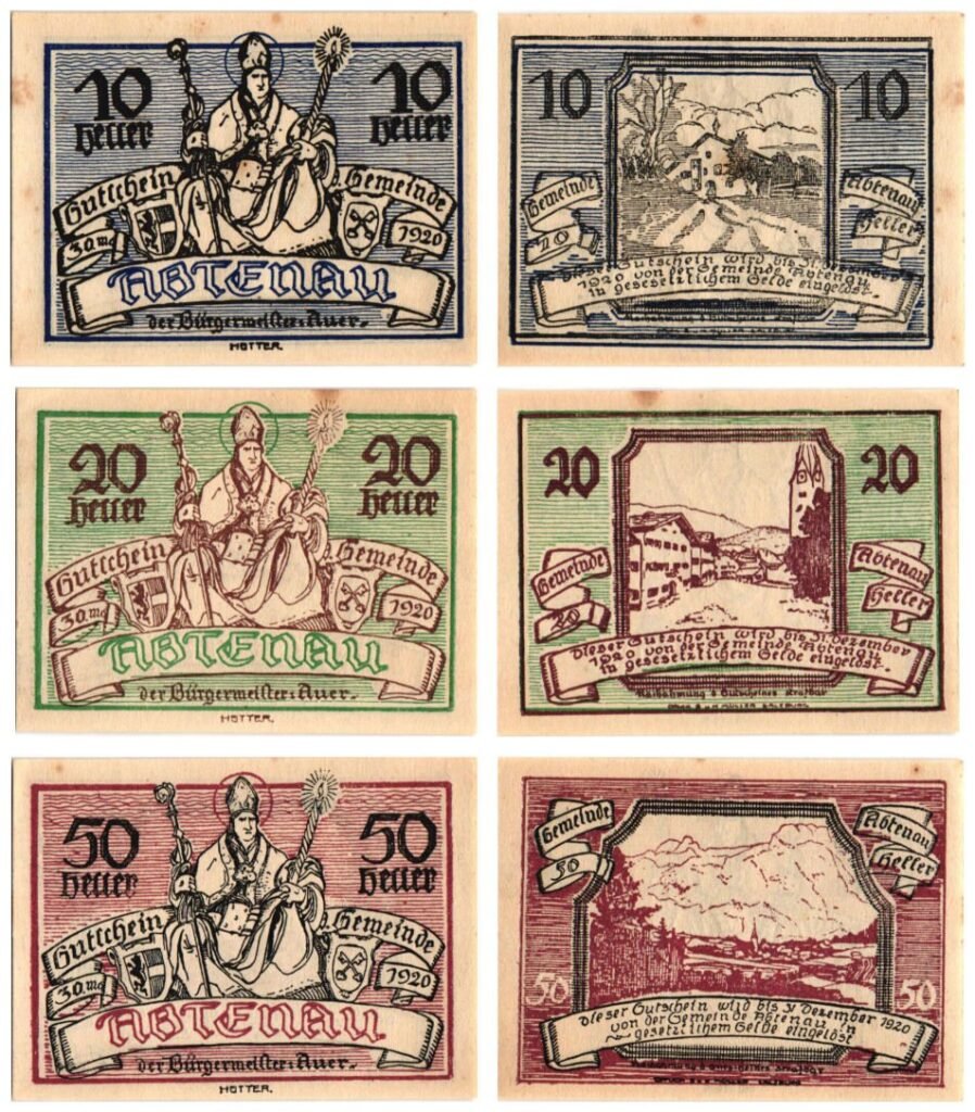 AUSTRIJA Abtenau 1920 set lokalnih novčanica / Notgeld / 3 kom. VF+
