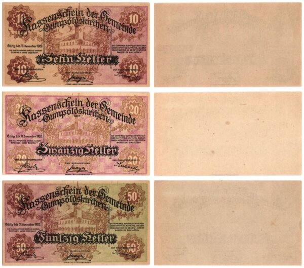 AUSTRIA Gumpoldskirchen 1920 local banknotes lot / Notgeld / 3 pcs. XF