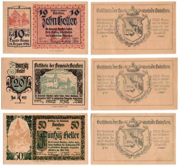 AUSTRIA Gainfarn 1920 local banknotes lot / Notgeld / 3 pcs. UNC