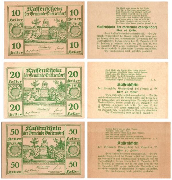 AUSTRIA Gneixendorf 1920 local banknotes lot / Notgeld / 3 pcs. UNC
