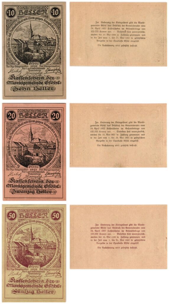 AUSTRIA Gföhl 1920 local banknotes lot / Notgeld / 3 pcs. UNC