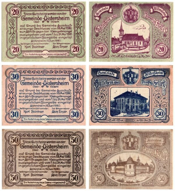 AUSTRIA Aistersheim 1920 local banknotes lot / Notgeld / 3 pcs. UNC