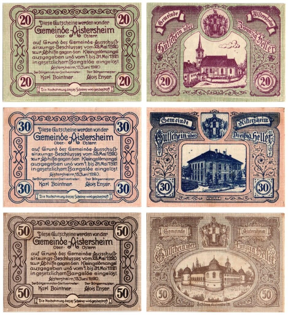 AUSTRIJA Aistersheim 1920 serija lokalnih novčanica / Notgeld / 3 kom. UNC
