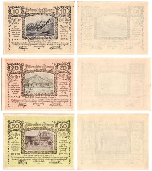 AUSTRIA Dürnstein an der Donau 1920 local banknotes lot / Notgeld / 3 pcs. UNC
