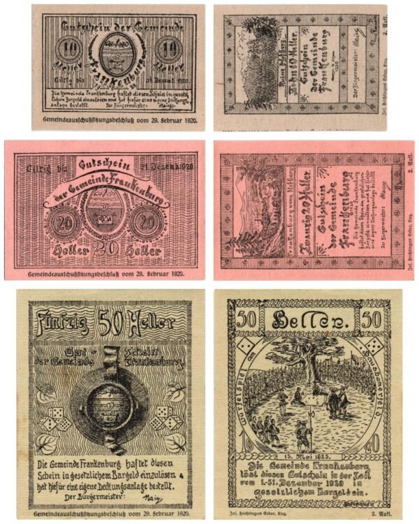 AUSTRIA Frankenburg 1920 local banknotes lot / Notgeld / 3 pcs. UNC