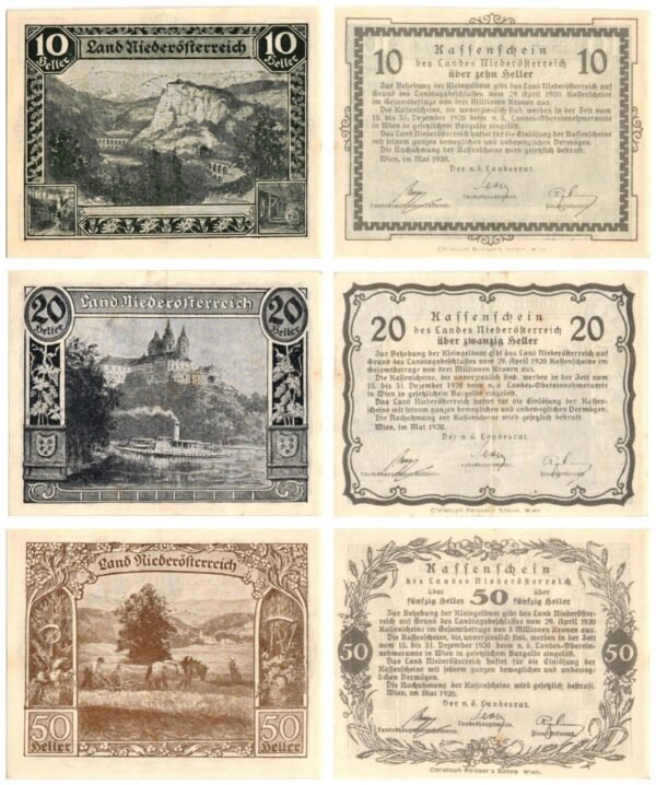 AUSTRIA Lower Austria (Province) 1920 local banknotes lot / Notgeld / 3 pcs. VF