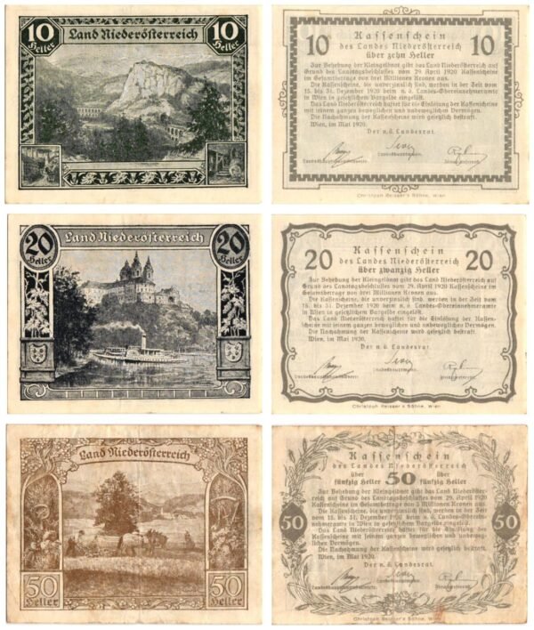 AUSTRIA Lower Austria (Province) 1920 local banknotes lot / Notgeld / 3 pcs. VF