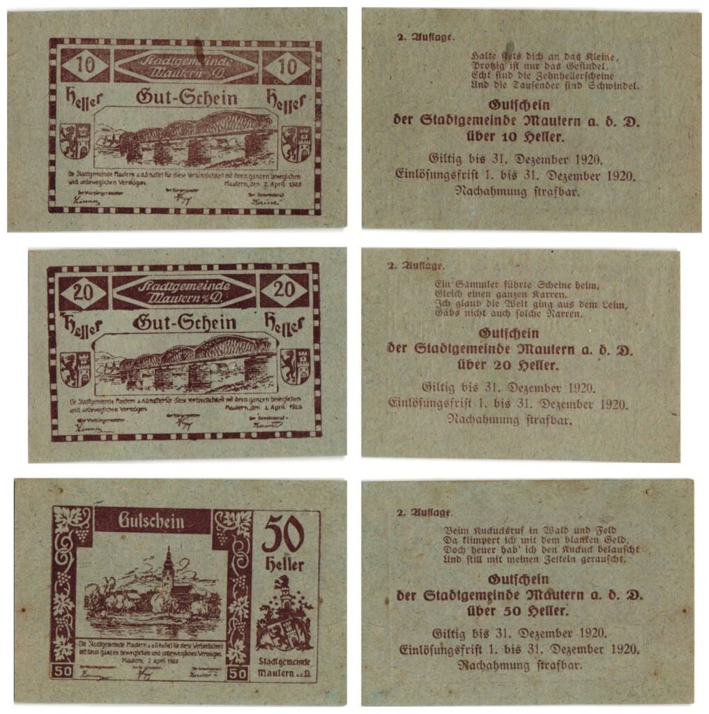 AUSTRIA Mautern an der Donau (Grey) 1920 local banknotes lot / Notgeld / 3 pcs. VF+