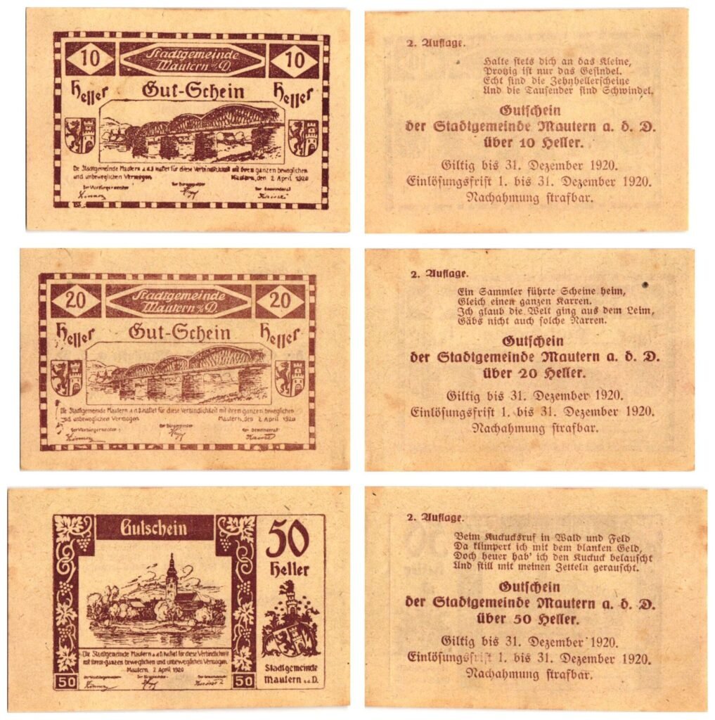 AUSTRIA Mautern an der Donau (Tan) 1920 local banknotes lot / Notgeld / 3 pcs. UNC-