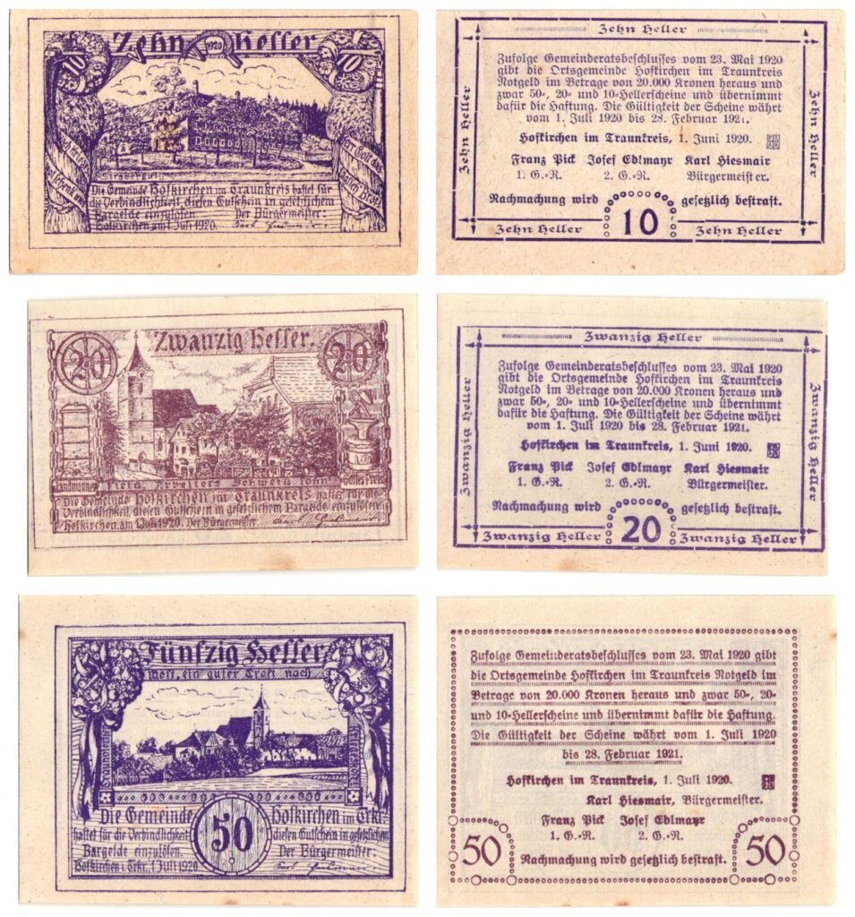 AUSTRIA Hofkirchen im Traunkreis 1920 local banknotes lot / Notgeld / 3 pcs. XF