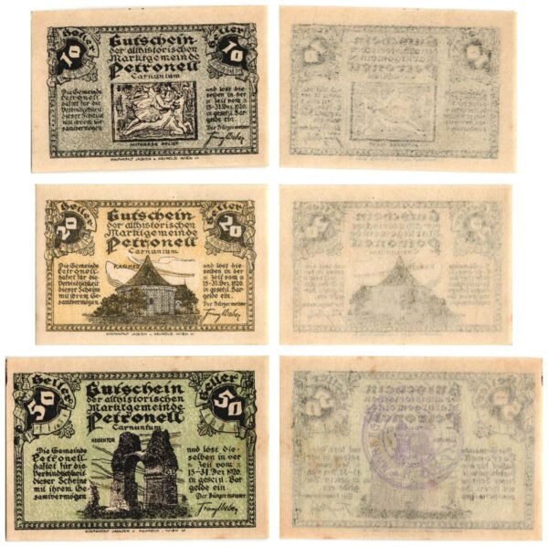 AUSTRIA Petronell-Carnuntum 1920 local banknotes lot / Notgeld / 3 pcs. UNC-