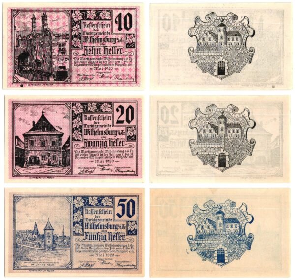 AUSTRIA Wilhelmsburg 1920 local banknotes lot / Notgeld / 3 pcs. UNC