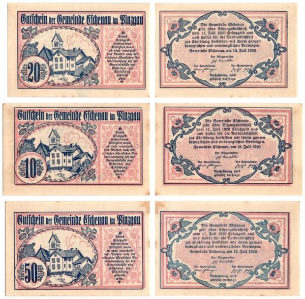 AUSTRIA Eschenau (Salzburg) 1920 local banknotes lot / Notgeld / 3 pcs. VF