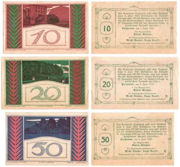 AUSTRIA Puchenau 1920 local banknotes lot / Notgeld / 3 pcs. XF