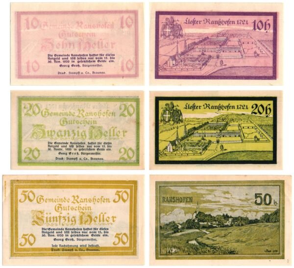 AUSTRIA Ranshofen 1920 local banknotes lot / Notgeld / 3 pcs. UNC-