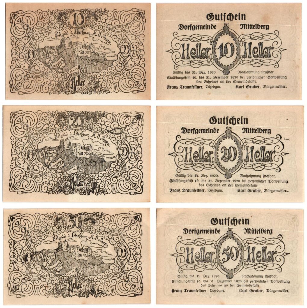 AUSTRIA Mittelberg (Black) 1920 local banknotes lot / Notgeld / 3 pcs. VF+