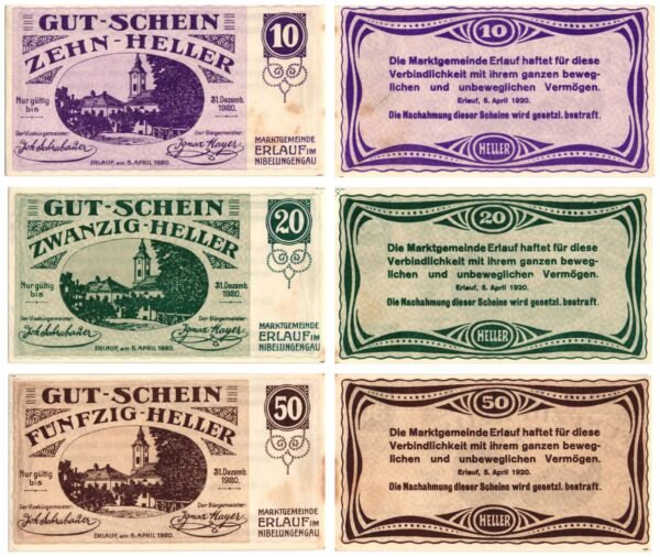 AUSTRIA Erlauf (Nibelungengau) 1920 local banknotes lot / Notgeld / 3 pcs. VF