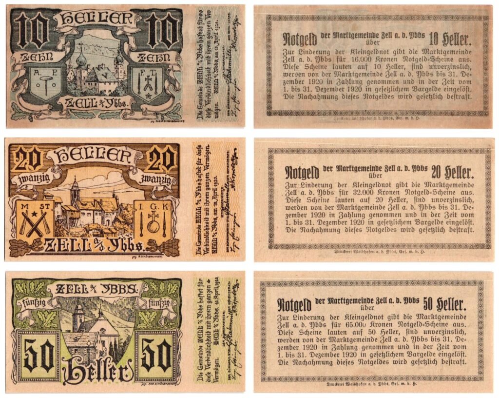 AUSTRIA Zell an der Ybbs 1920 local banknotes lot / Notgeld / 3 pcs. XF+