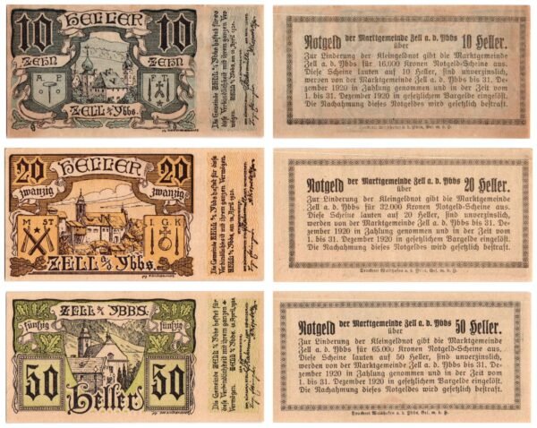 AUSTRIA Zell an der Ybbs 1920 local banknotes lot / Notgeld / 3 pcs. XF+