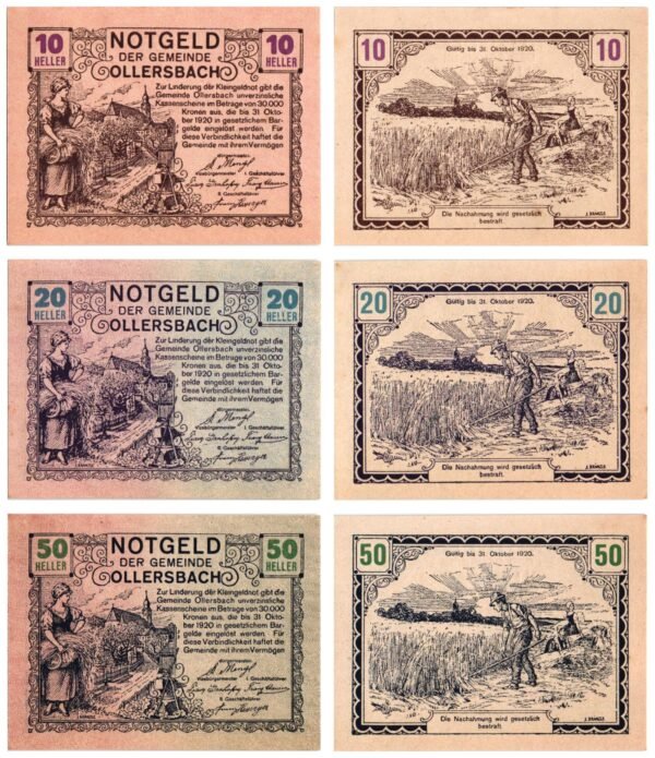 AUSTRIA Ollersbach 1920 local banknotes lot / Notgeld / 3 pcs. UNC