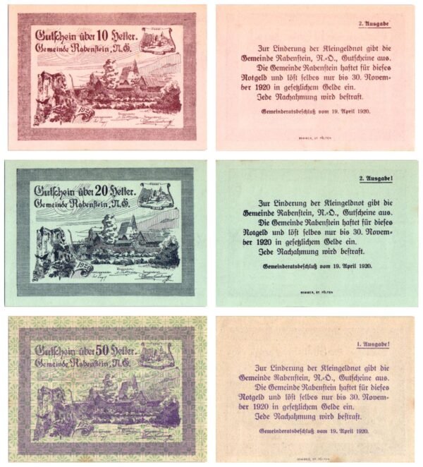 AUSTRIA Rabenstein 1920 local banknotes lot / Notgeld / 3 pcs. UNC-