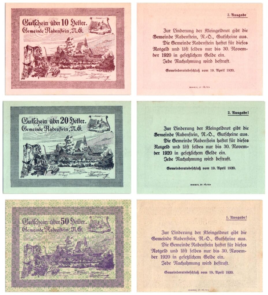 AUSTRIA Rabenstein 1920 local banknotes lot / Notgeld / 3 pcs. UNC-