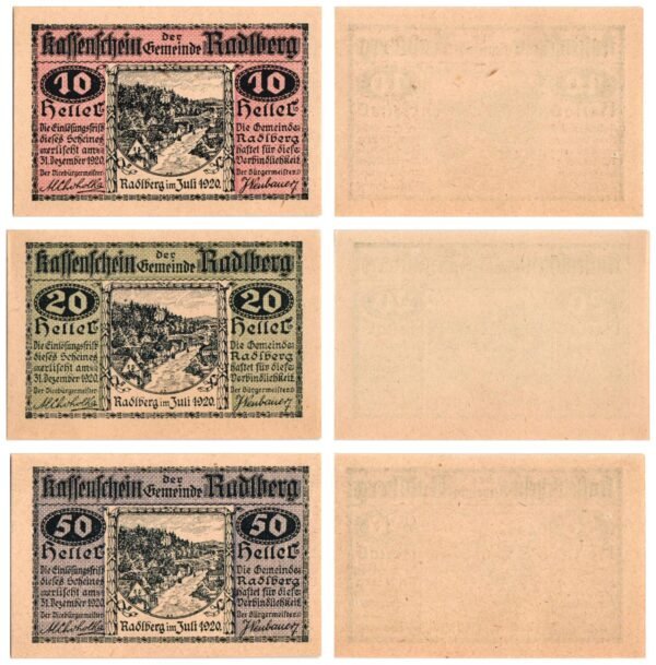 AUSTRIA Radlberg 1920 local banknotes lot / Notgeld / 3 pcs. UNC