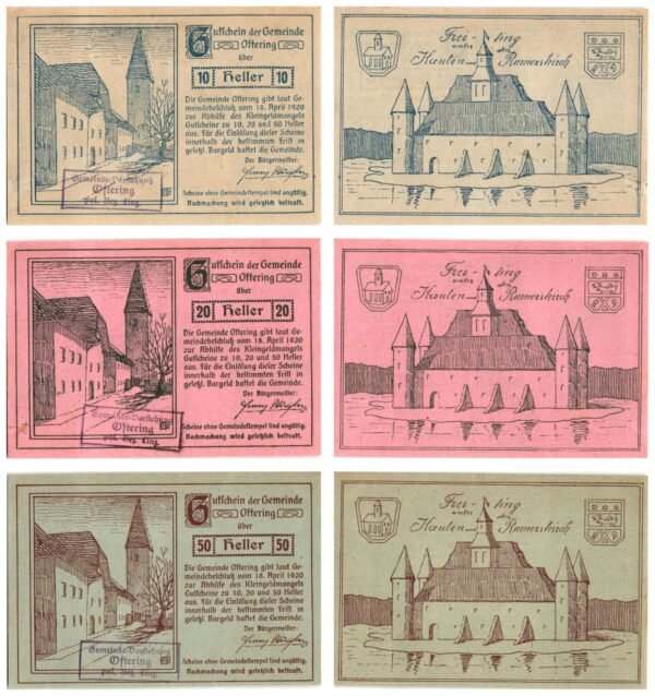 AUSTRIA Oftering 1920 local banknotes lot / Notgeld / 3 pcs. UNC