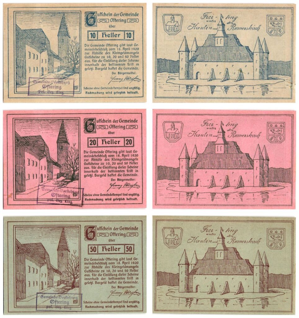 AUSTRIA Oftering 1920 local banknotes lot / Notgeld / 3 pcs. UNC