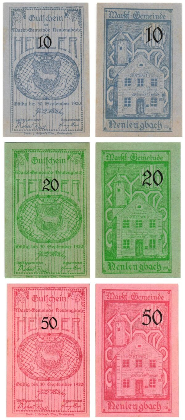 AUSTRIA Neulengbach 1920 local banknotes lot / Notgeld / 3 pcs. UNC