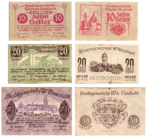 AUSTRIA Wiener Neustadt 1920 local banknotes lot / Notgeld / 3 pcs. UNC
