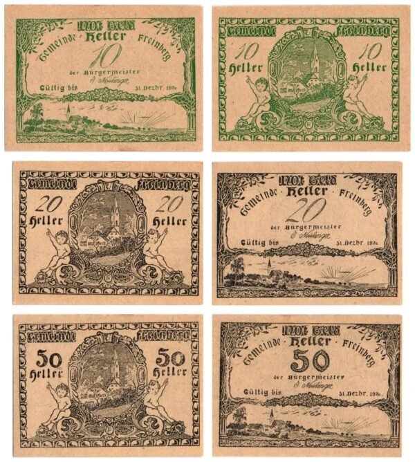 AUSTRIA Freinberg 1920 local banknotes lot / Notgeld / 3 pcs. UNC