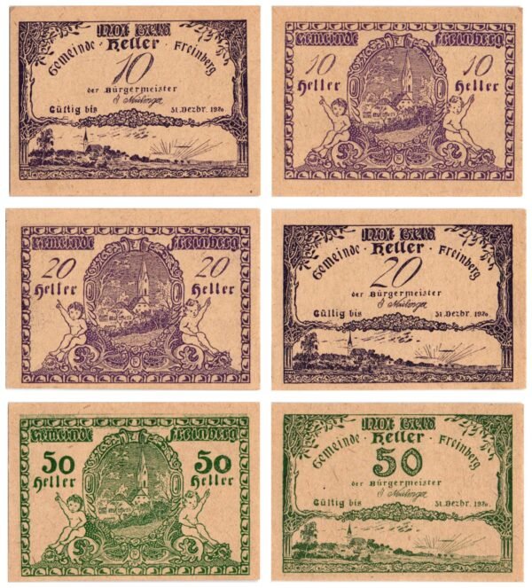 AUSTRIA Freinberg 1920 local banknotes lot / Notgeld / 3 pcs. UNC