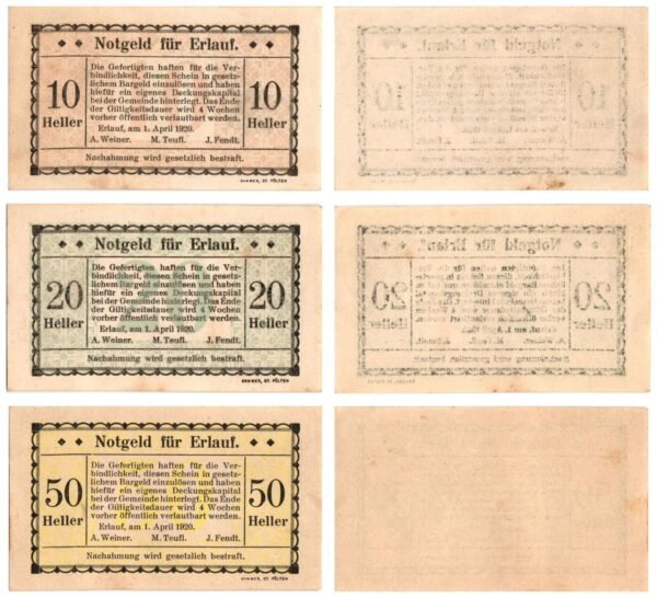 AUSTRIA Erlauf 1920 local banknotes lot / Notgeld / 3 pcs. UNC-