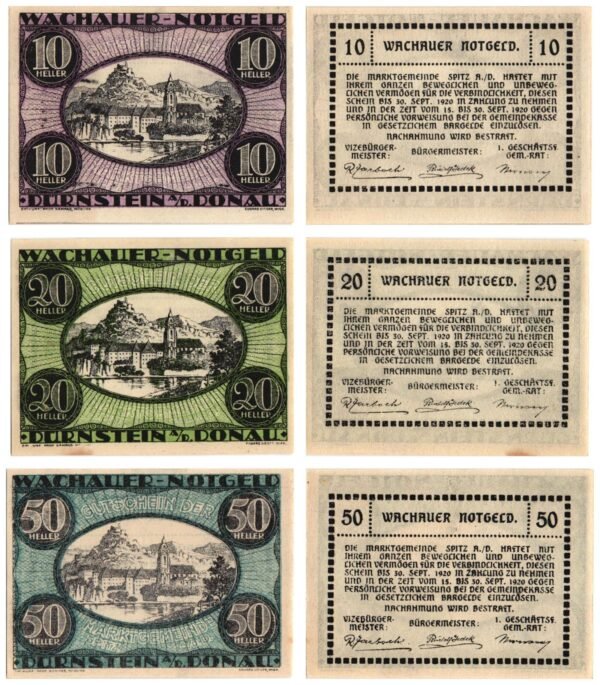 AUSTRIA Dürnstein 1920 local banknotes lot / Notgeld / 3 pcs. XF