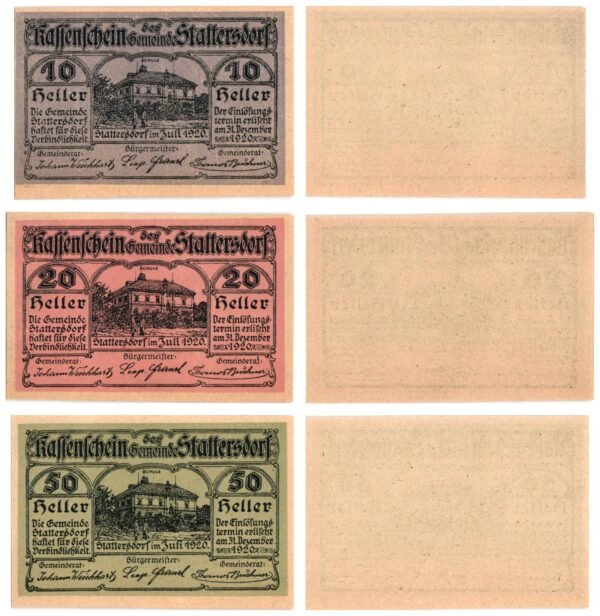 AUSTRIA Stattersdorf 1920 local banknotes lot / Notgeld / 3 pcs. UNC