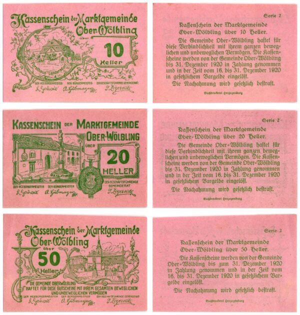 AUSTRIA Ober-Wölbling (Series 2) 1920 local banknotes lot / Notgeld / 3 pcs. UNC