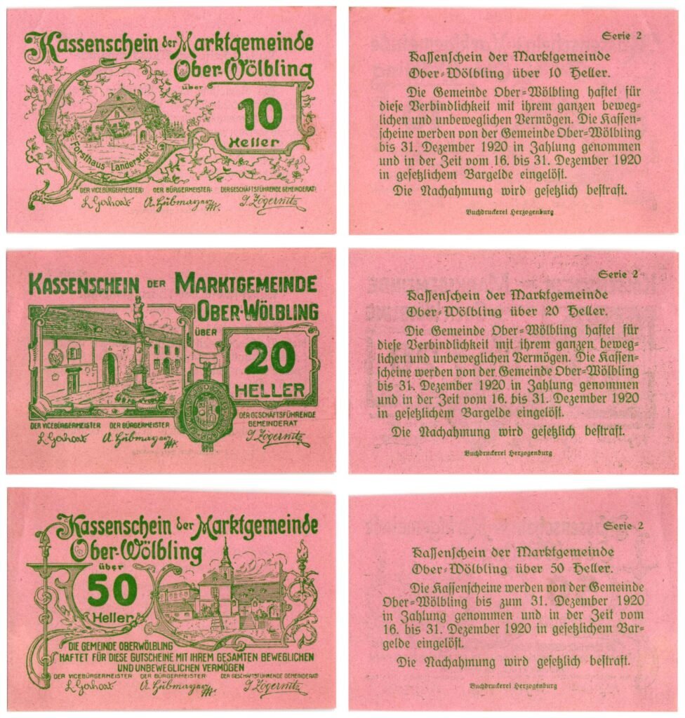 AUSTRIA Ober-Wölbling (Series 2) 1920 local banknotes lot / Notgeld / 3 pcs. UNC