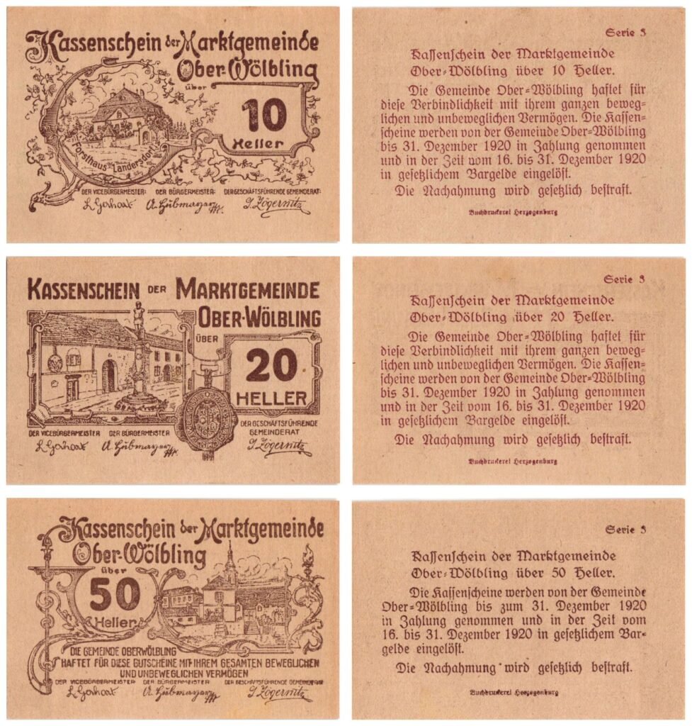 AUSTRIA Ober-Wölbling (Series 3) 1920 local banknotes lot / Notgeld / 3 pcs. UNC